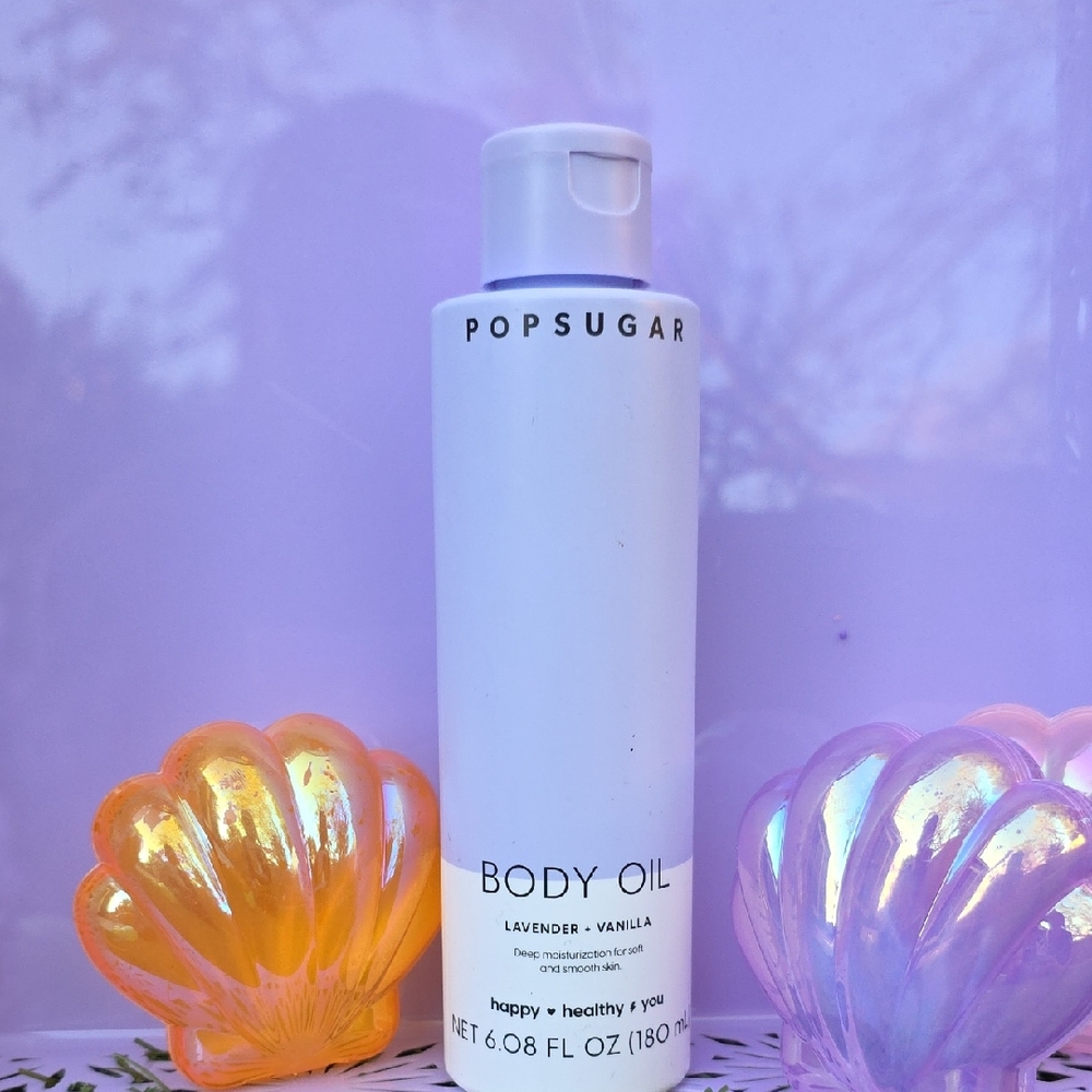POPSUGAR Lavender Vanilla Body Oil with Purple and Orange Accents
